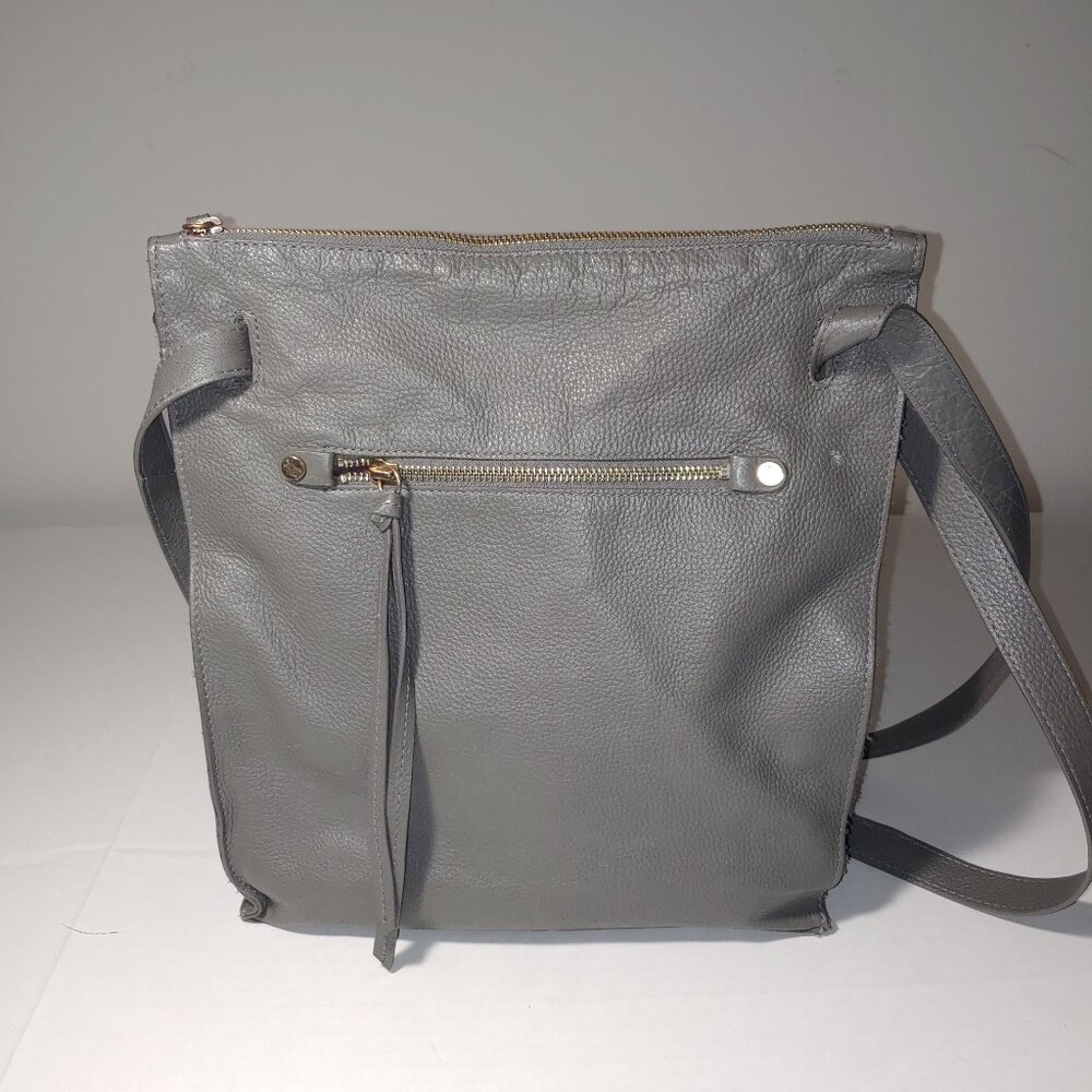Kooba Oversized Handcrafted Pebbled Leather Zip Top Hobo Shoulder Bag Grey